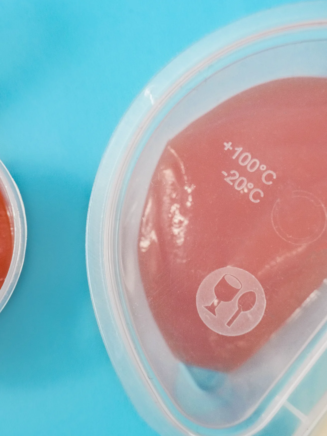 Detail tutup food container dengan tanda tahan panas dan dingin